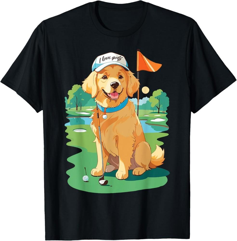 

I Love Golf Golf Dog Illustration Golden Retriever T-Shirt Unisex T-Shirt XL
