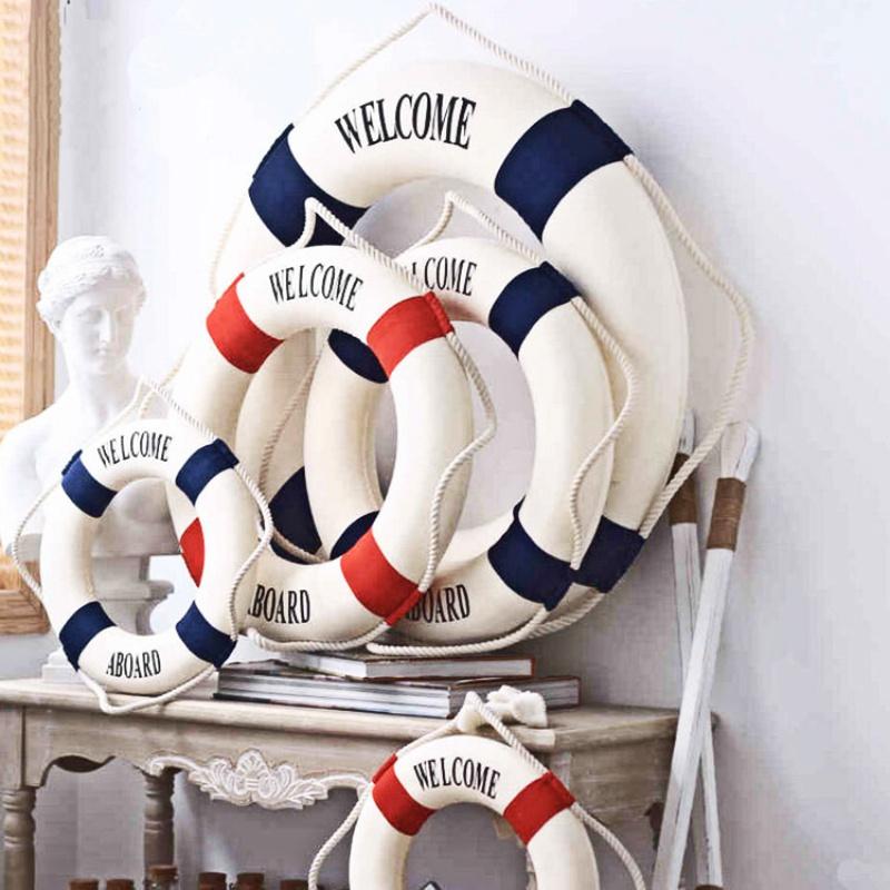 Nautical Style Welcome Decorative Red Blue Life Buoy Shape Home Marine Beach Wall Decoration Life Buoy Crafts Living Room Decoration