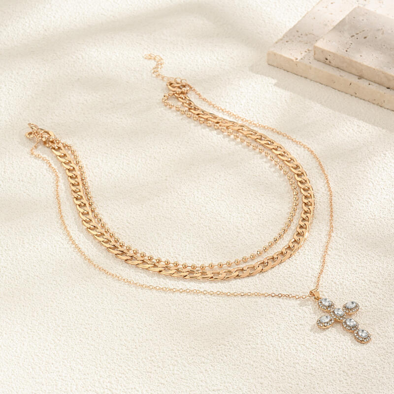 Collier Croix Superposé avec Strass Chaîne Réglable Bijoux Superposition Cadeau Unisexe Pendentif Délicat Minimaliste Empilable