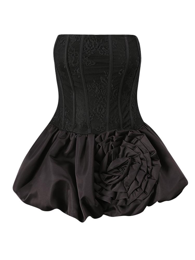

2026 Early Spring Vietnam French Lace Patchwork Rose Bandeau Dress Large чорний