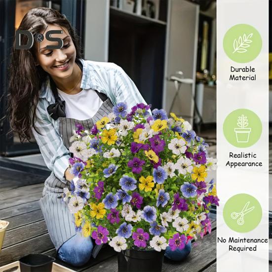 Artificial Violet Topiary Ball UV Resistant Violet Blooms Fake Evergreen Plants Flowers Brush with Ground Spike for Outdoor Indoor Garden Decor