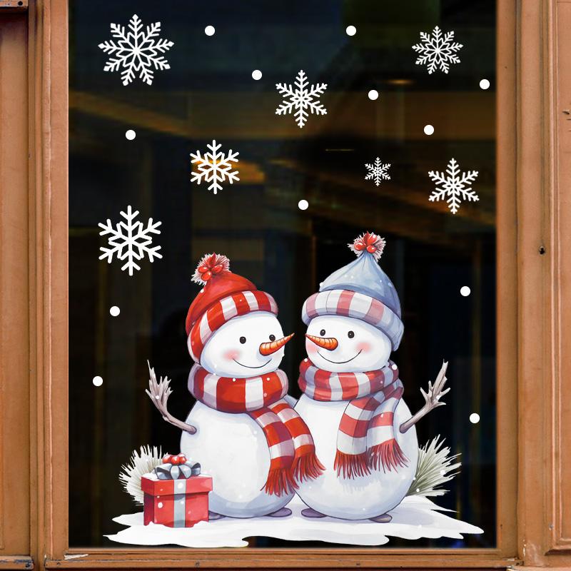 Cartoon Christmas Window Sticker Decoration 2025 New Year Snowman Santa Claus Home Kids Room Wall Glass Static Sticker Removable