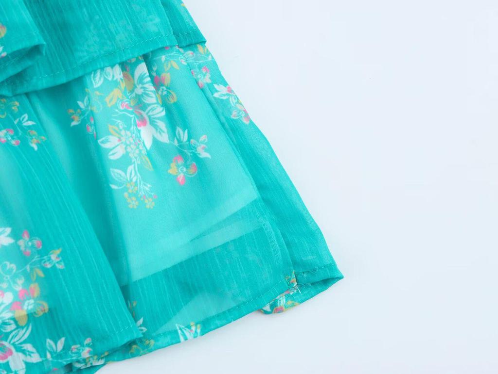 2025 Spring Women's Fashion: European & American Style V-Neck Short Sleeve Print Dress