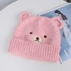 Source cute bear acrylic knitted wool hat, small face in autumn and winter, embroidered turned brim warm ear protection hat