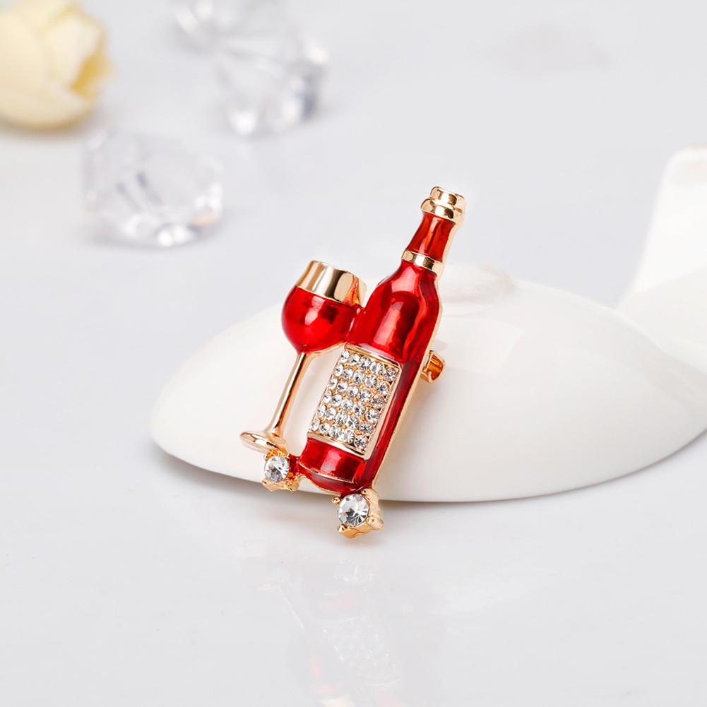 Women Fashionable Chic Wine Bottle Wineglass Brooches Breastpin Halloween Party Jewelry