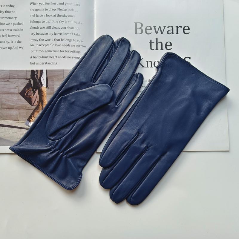 Nouveaux Gants en Peau de Mouton Homme Cuir Véritable Fins Écran Tactile Non Doublés Ondulés Couleur Unie Équitation Conduite