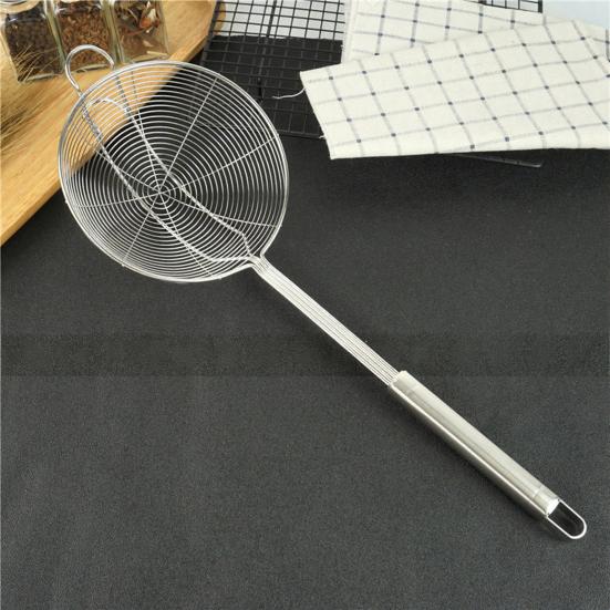 Uzun Saplı Skimmer Kaşık Makarna Süzgeci Kalınlaştırılmış Paslanmaz Çelik Tel Örgü Süzgeç Kızartma Kaynatma Süzme Isıya Dayanıklı Mutfak Gereci