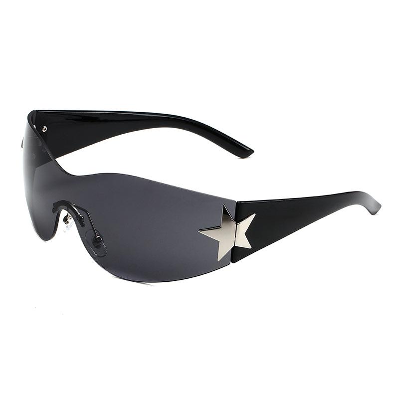 Y2k Motorcycle Rimless Sunglasses Goggle Windproof Sun Glasses Eyewear UV400 Five Star Eyeglasses Fashion Shades Oculos De Sol