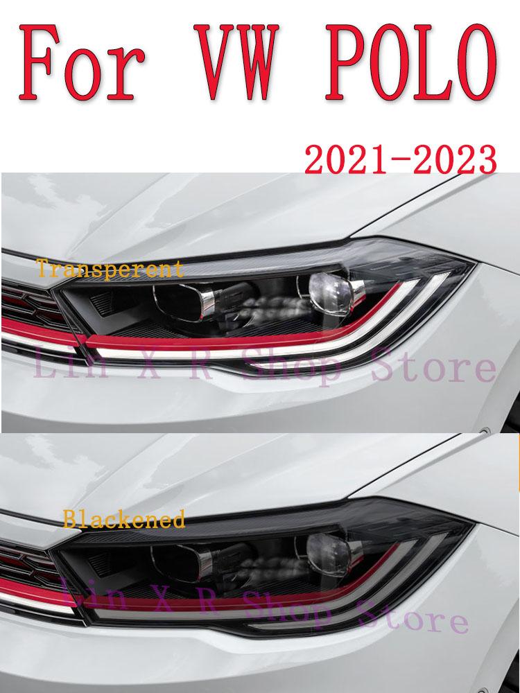AABGL1 For Volkswagen VW POLO 2023 Accessories 2Pcs Car Headlight Protective Film Headlamp Restoration Transparent Black TPU Sticke