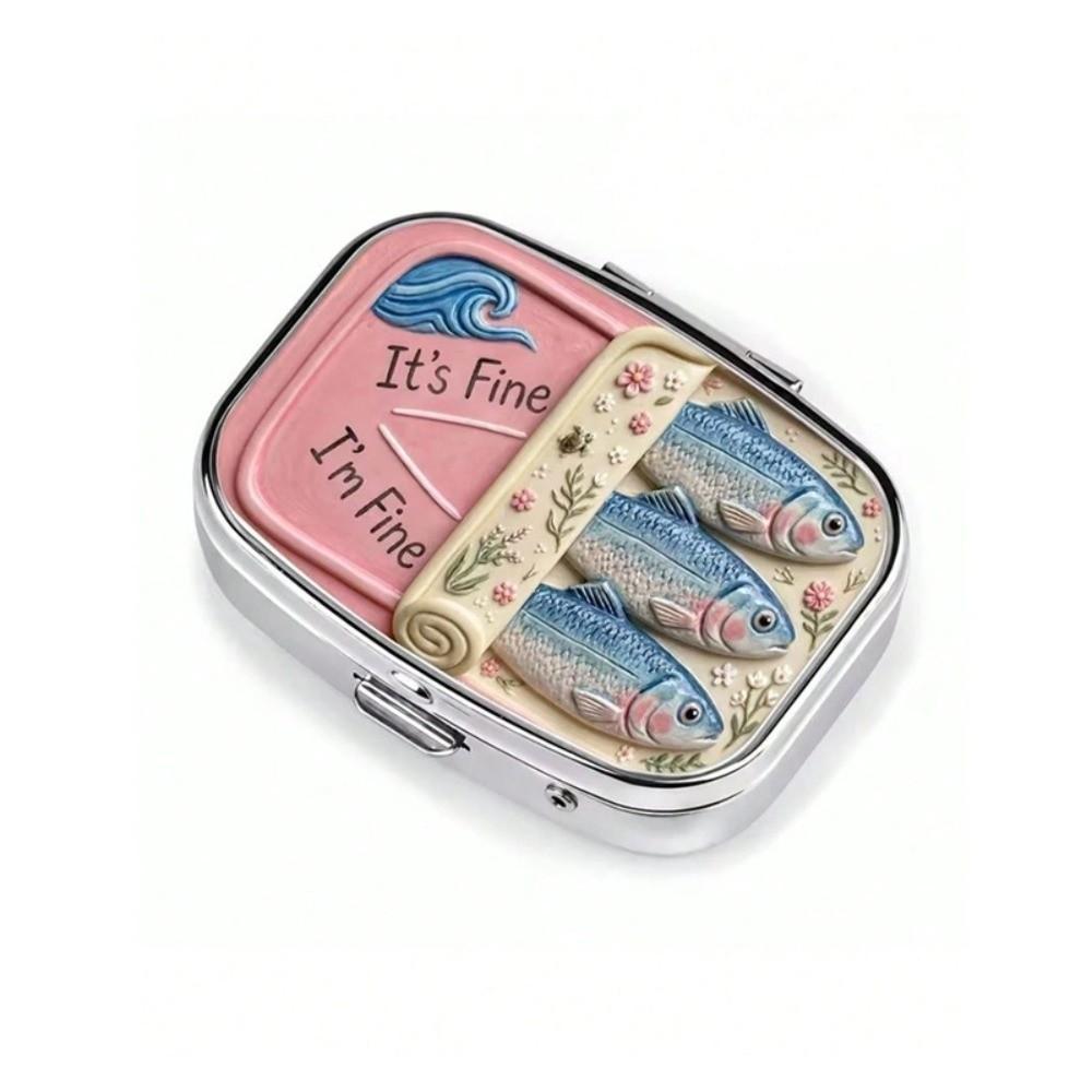 Sardine Print Pocket Pill Case 2 Compartments Travel Pill Container Medicine Storage