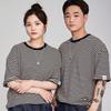 APOSTROPHE COMMA Sleeve Point Stripe Short Sleeve T-Shirt (Navy)