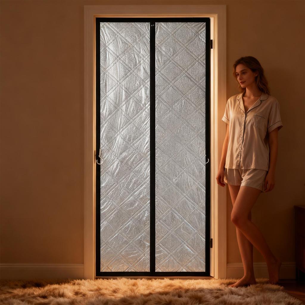 Magnetic Thermal Insulated Door Curtain Waterproof Filled with Thicken Cotton Insulation Cover Blanket cold proof blackout