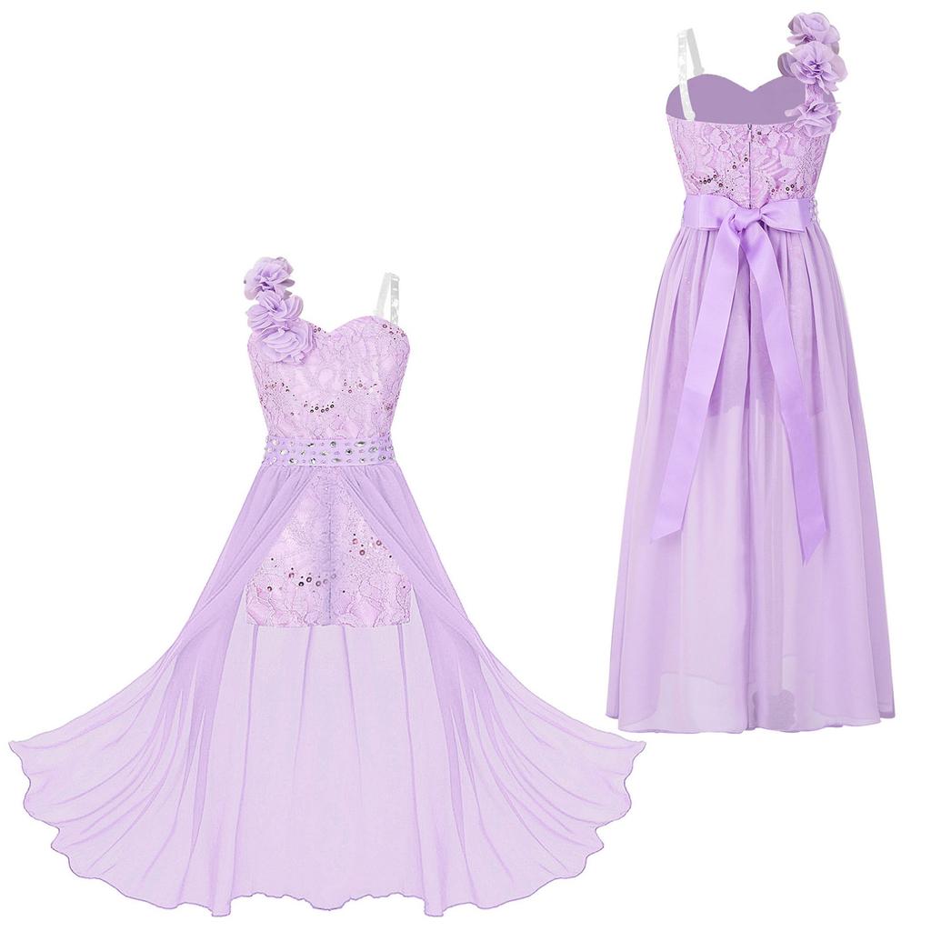 Barn Bryllup Blomster Jente Kjole Jente Ermeløs Blomster Blonder Rhinestone Maxi Romper Aftenkjole Danseklær
