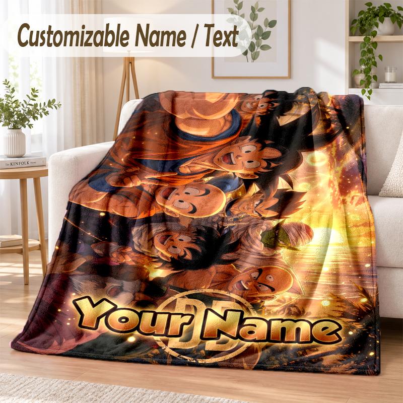 Manta de Franela Personalizada con Nombre de Dragon Ball Suave y Cálida para Sofá, Cama, Uso en Interiores del Hogar