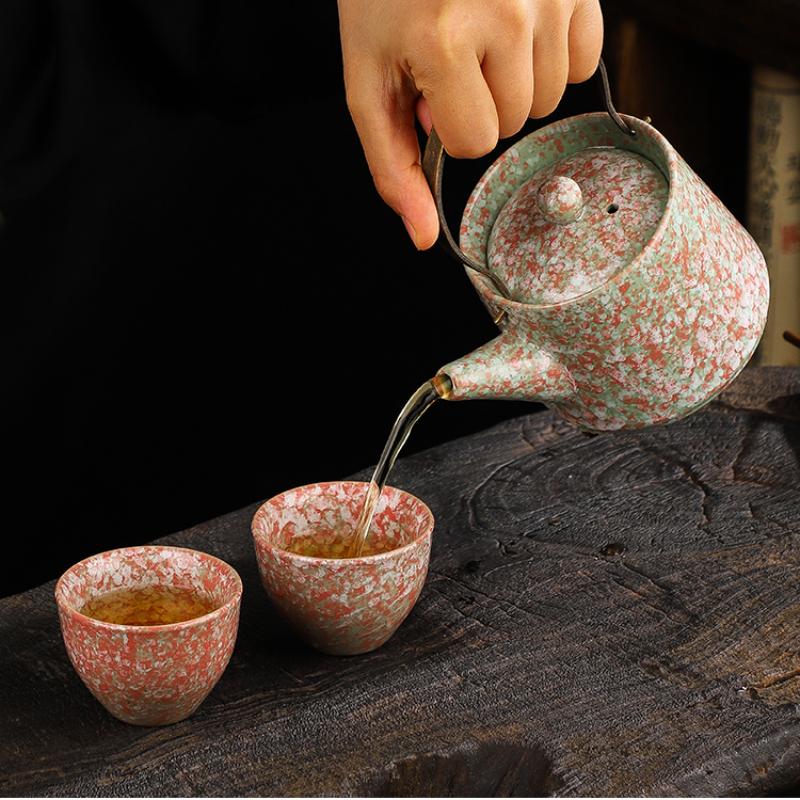 Retro Japanese Style Tea Pot with Side Handle, Lifting Beam, Anti Scalding Ceramic Tea Pot, Household Kung Fu Tea Set