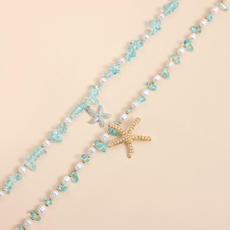 Multi Textured Starfish Pendant Necklace Combining Crystal And Pearls Charm For Layering Look Girls Clavicle Chain