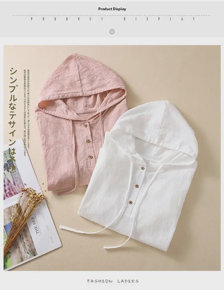 2024 Women's Chinese-Style Jacquard Embroidered Cotton-Linen Hooded Cardigan Shirt - Casual and Trendy Summer Wear