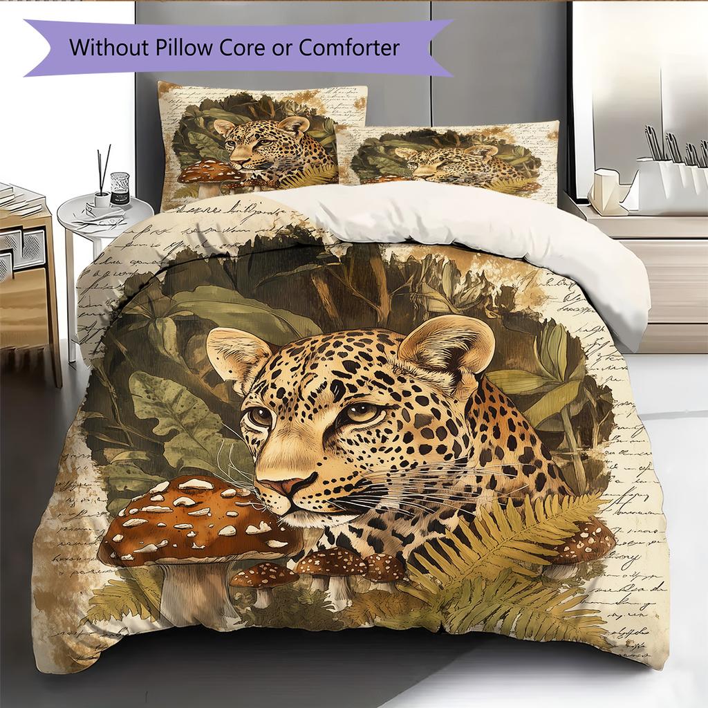 Forest Leopard Pattern Bedding Quilt Set Quilt Cover Pillowcase Home Decoration Gift (1 * Duvet Cover + 2 * Pillowcase, Without Core)