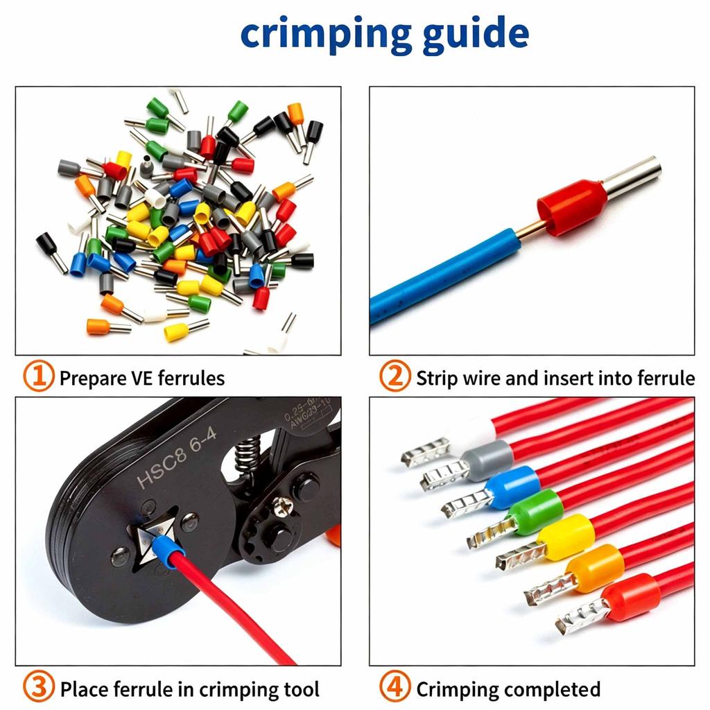 1000PCS Electrical Wire Ferrules Tubular Crimp Cable Terminals Connectors E0508 E1008 E1508 E2508 E4009 E6012 Sleeve Ferrules