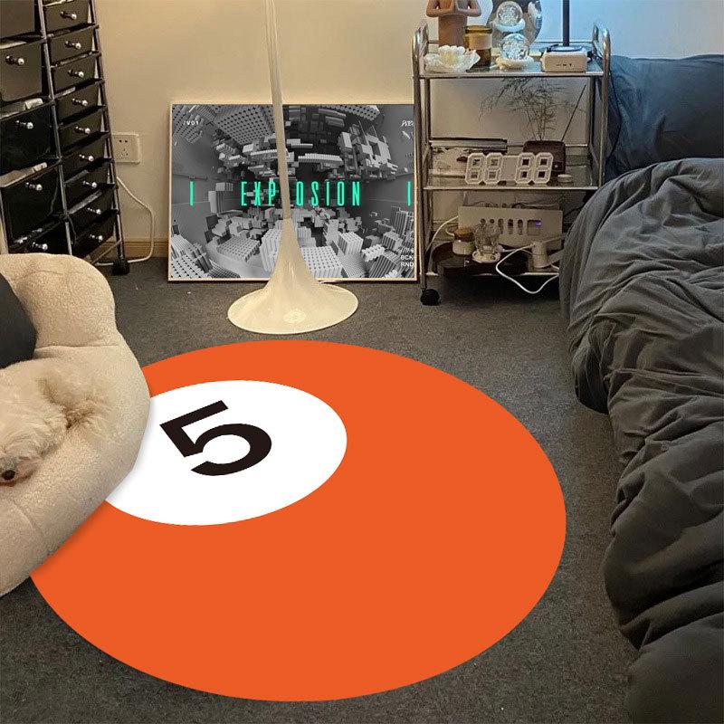 Black and White Minimalist Boys' Bedroom Non-Slip Billiards Floor Mat, 8-Ball Carpet for Home, Living Room, or Bedside Rug