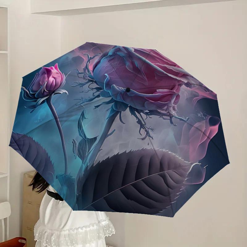 1pc Glowing Rose Fantasy Artwork Umbrella with Plastic Handle,Suitable for All Seasons Home Travel Outdoor UmbrellaDD722