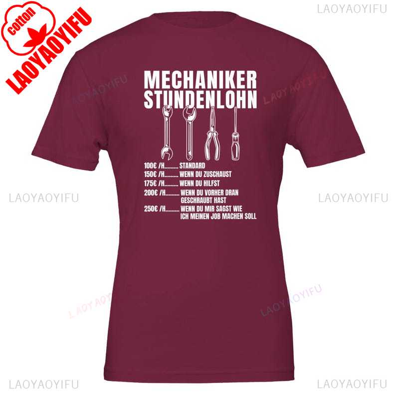 Kfz Mechaniker STUNDENLOHN TShirt Mechatroniker Geschenke Schrauber Summer Funny Pattern Print Casual Comfort Soft Cotton Tee