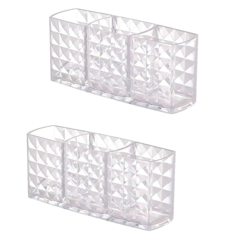Transparent 3 Grid Storage Box For Pen Eyebrow Pencil and Makeup Brush Lipstick Holder Desk Organizer Jewelry Storage Box