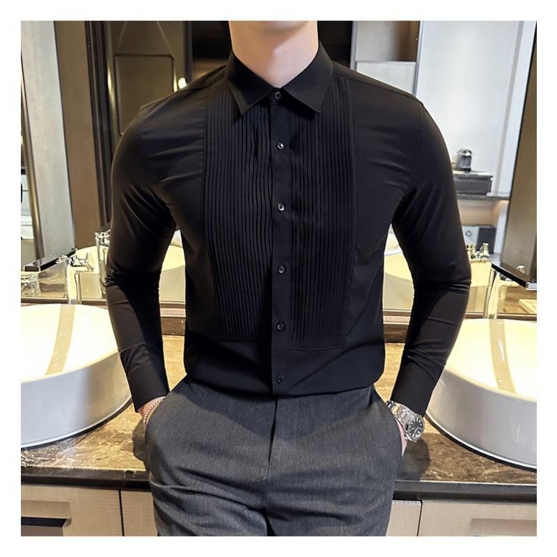 Heren Franse Textuur Slim Fit Lange Mouwen Formeel Smoking Dress Shirt