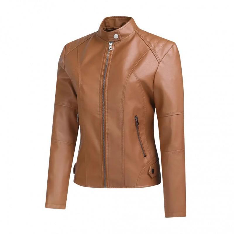 European & American Women's Vintage Leather Motorcycle Jacket - Fashionable Short Coat with Zipper