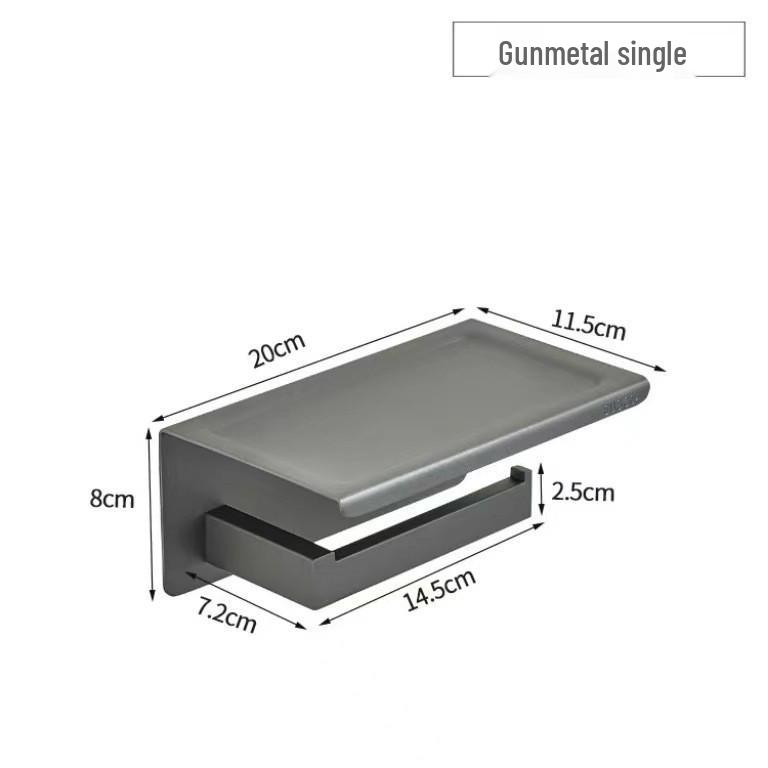 Gunmetal Grey Stainless Steel Wall-Mounted Toilet Paper Holder with Storage Rack