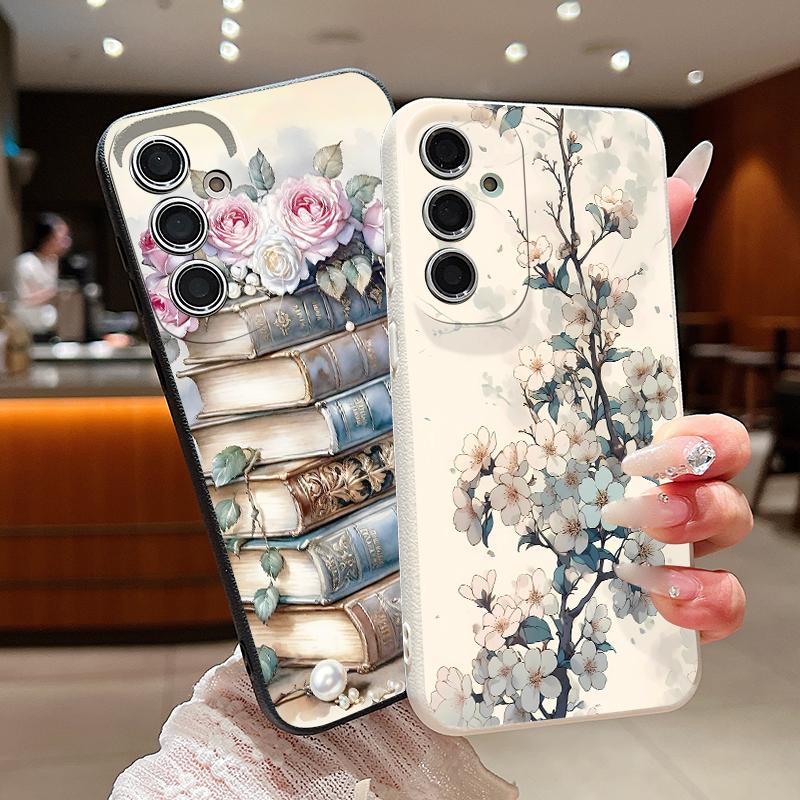 Book Flowers Print Case For Samsung A18 A57 A37 A17 A56 A36 A26 A16 A55 A35 A25 A15 A54 S21 FE S22 S23 S24 Plus S25 S26 Ultra Silicone Cover
