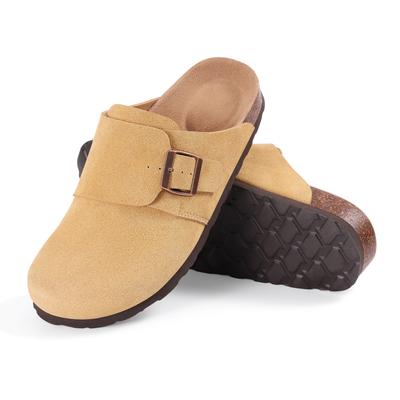 Moda Crestar Nuevos Zuecos para Mujer Zuecos de Cuero Gamuza de Vaca Suave Mocasines de Corcho Clásicos Retro Zapatillas con Hebilla Ajustable Sandalias de Playa para Hombre