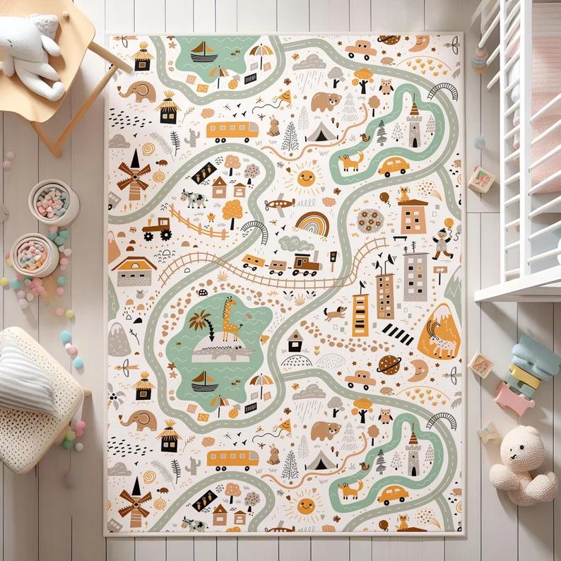 Ultraweicher Stadtstraßen-Kinderteppich Spielzimmerteppich Schlafzimmer-Bodenmatte Kinderzimmer Wohnzimmer Pädagogische Spielmatte Geburtstagsgeschenk