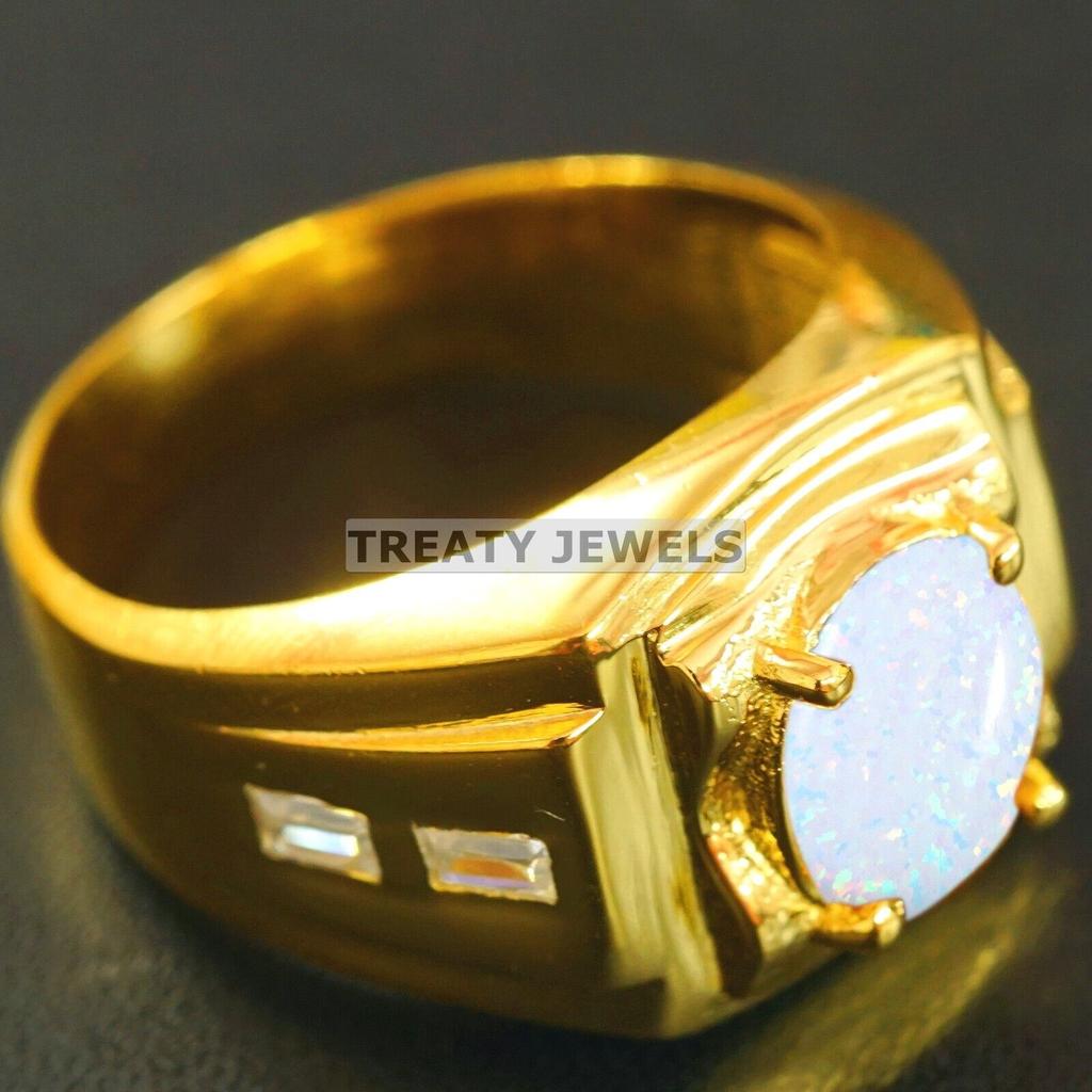 Opal Oval Cut With 925 Sterling Silver Gold Plated Ring For Men's #B349 JL375682046247