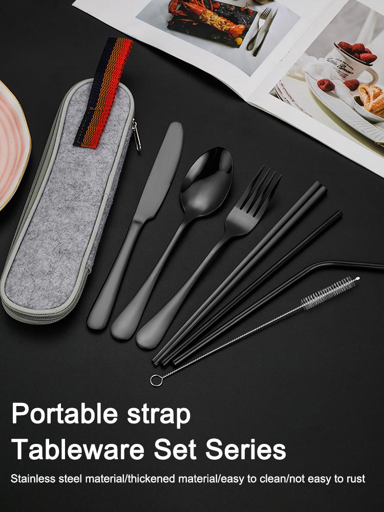 Tragbares Geschirr Kreatives Westliches Geschirr Essstäbchen Stroh Kombinationsset