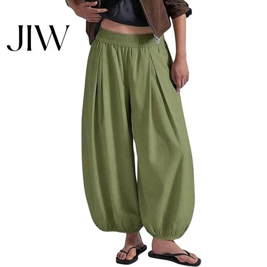 High Waisted Pants Women Wide Leg Barrel Pants, Casual Balloon Relaxed Fit Trousers, Solid Color Pleated Baggy Palazzo