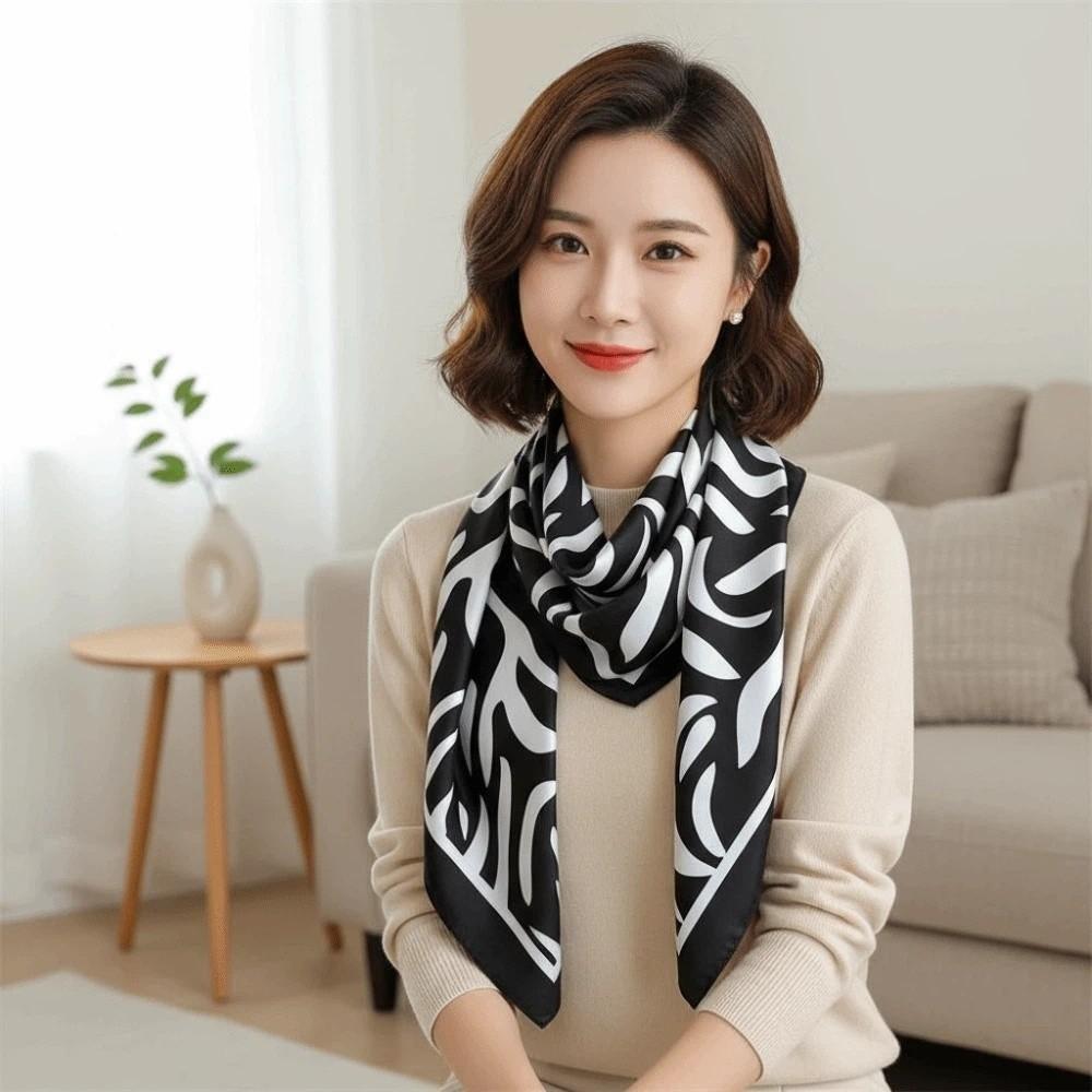 Patterned Shawl 90 CM Square Scarf Breathable Sunscreen Stripes Square Headscarf Personalized Design Lightweight
