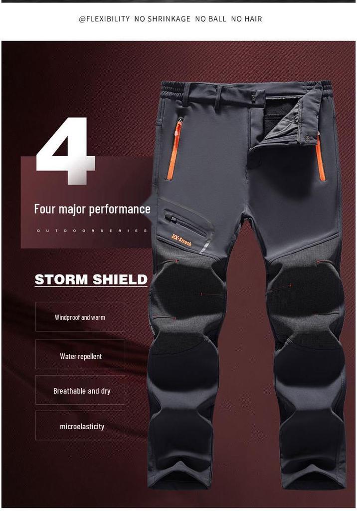 Men's Waterproof, Windproof, Fleece-Lined Ski Pants: Autumn/Winter, Loose Fit, Multi-Pocket, Workwear Style.