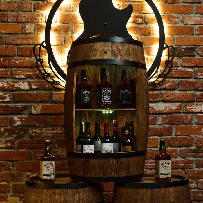 Casier à vin - Creative Cooper - Tonneau en bois avec LED - Pin, casier à alcool, 80x50 cm, Wengé