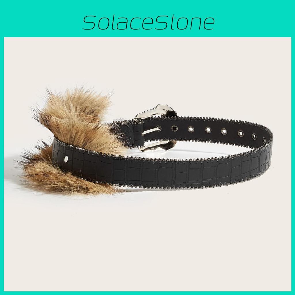 Oversized Waist Belt With Alloy Pin Buckle And Plush Design For Casual Street Style