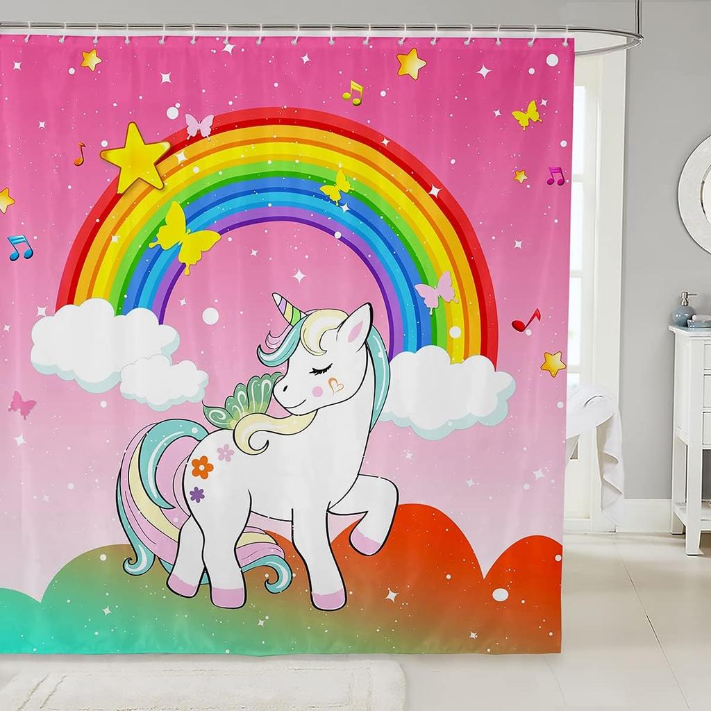 Outer Space Rocket Shower Curtain Galaxy Bath Curtain for Kids Boys Girl Cartoon Bathroom Accessories Universe Starry Sky