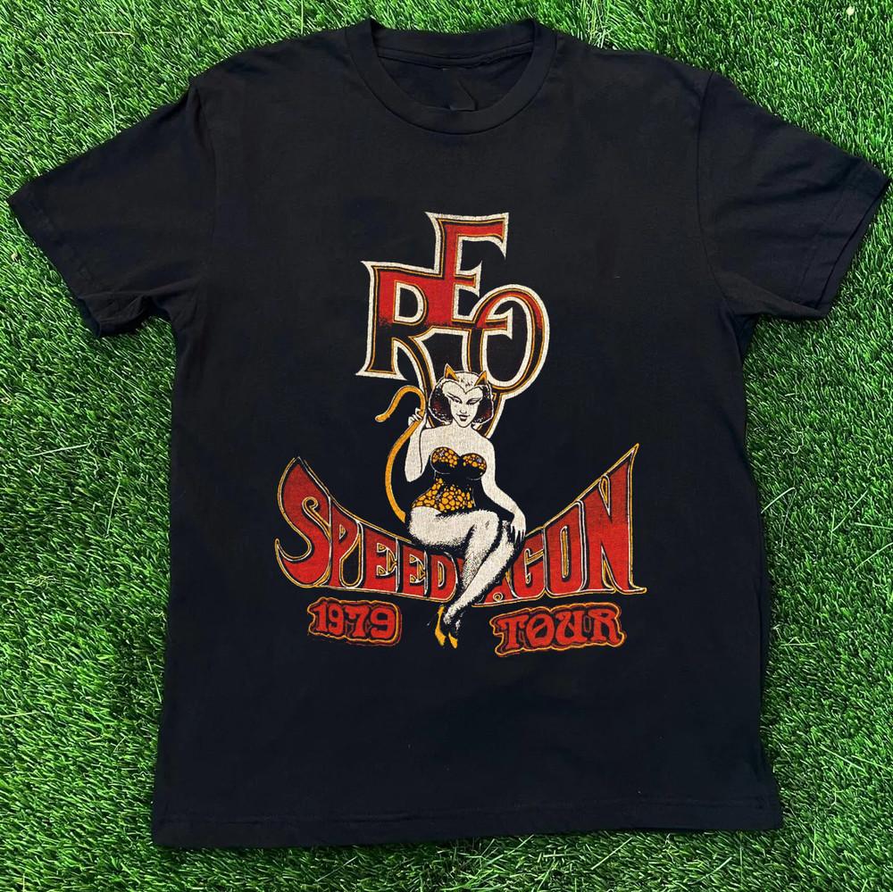 Vtg 70s Reo Speedwagon Band Tour Gift Fans Black All Size Shirt AG2058 Unisex T-Shirt M