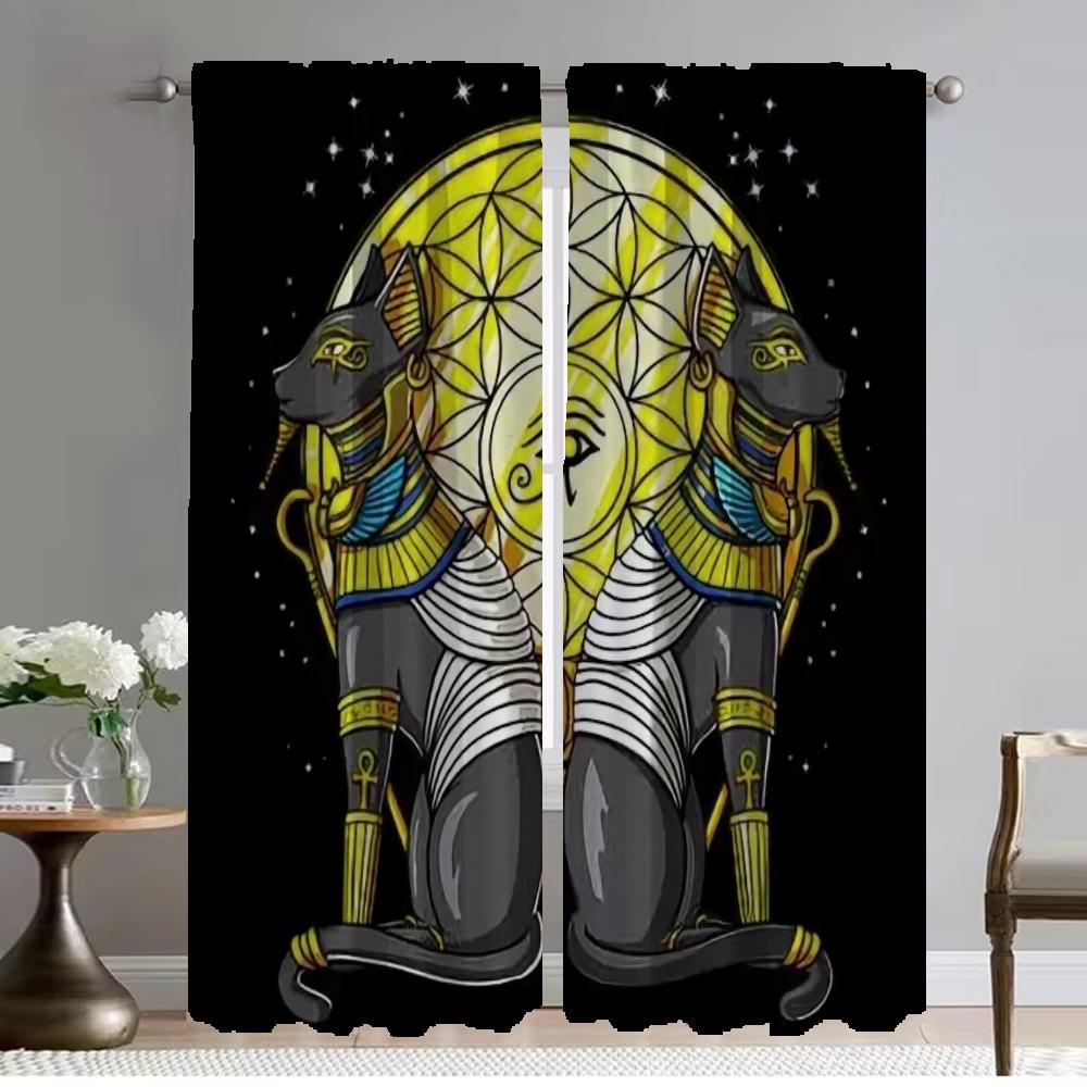 Art Mural Cat Blackout Curtain for Room 2 Panel Halloween Decoration Tulle for Bedroom Partition Curtains Child Room Shades Home