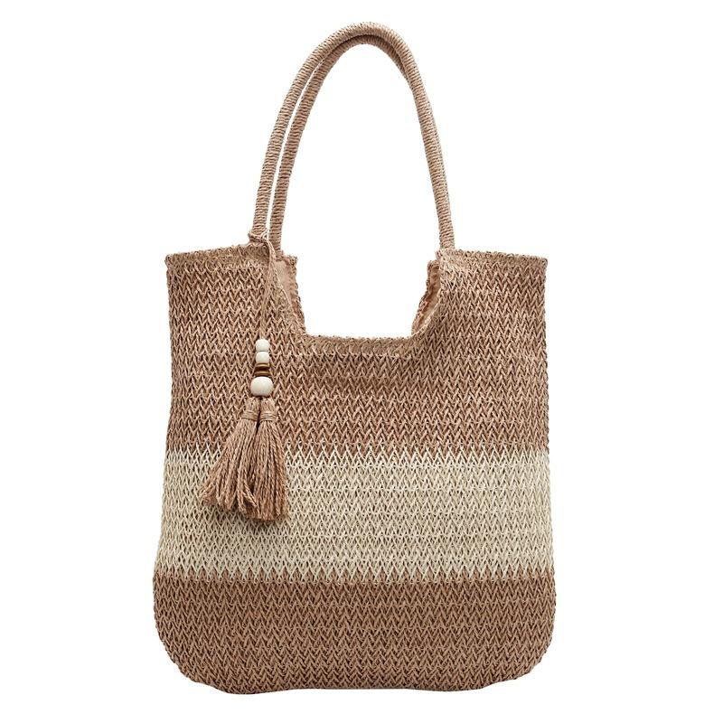 Large Capacity Commuter Leisure Straw Bag Women'S Seaside Vacation Beach Bag Woven Shoulder Tote Bag