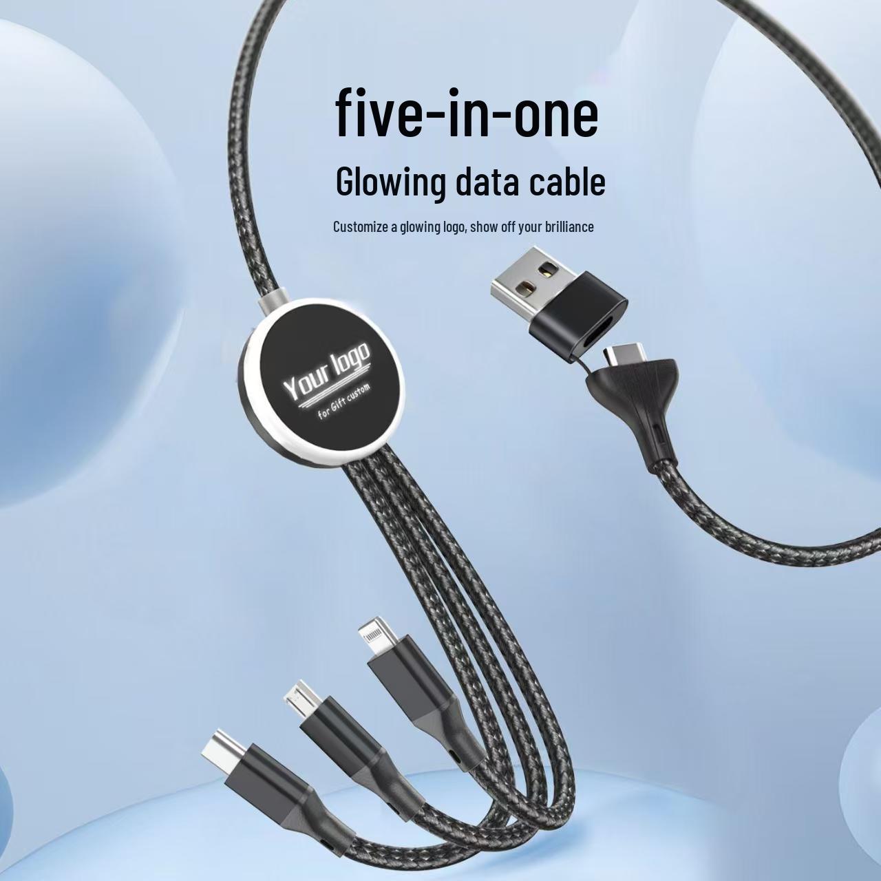 

Aluminum Alloy 3-in-1 Luminous Charging Cable with Logo Two-drag-three aluminum alloy charging head чорний