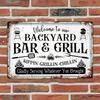 Tin Sign Welcome to Our Backyard Bar  Grill Retro Metal Wall Art Plaque Funny BBQ Quote Sipping Grilling Chilling Lettering
