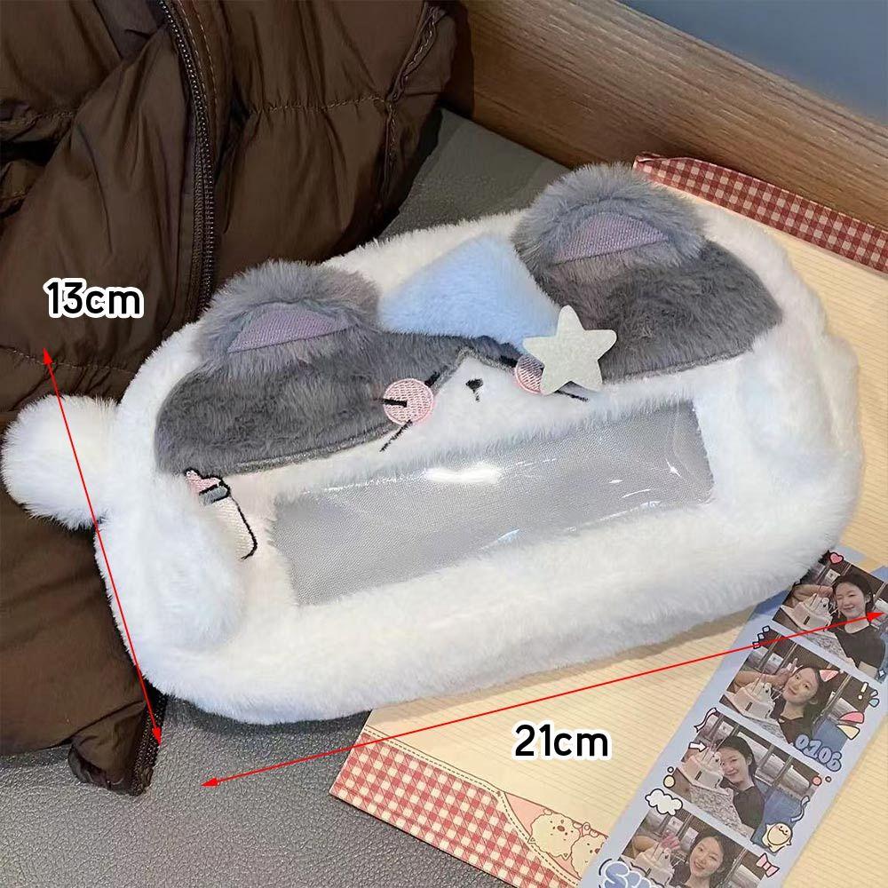 Fluffy Cat Pencil Case Plush Stationery Bag Portable Stationery Organizer