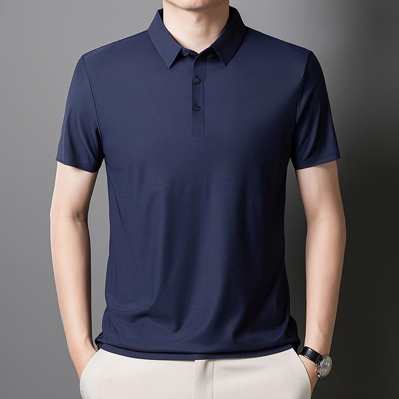Men's Summer Ice Silk Seamless Lapel Polo - Solid Color Urban Business T-shirt for Dad or Office Wear