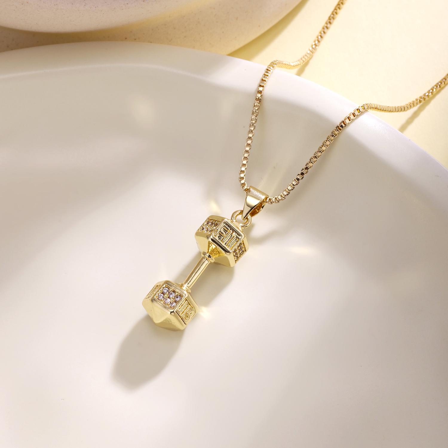 

Nidin Trendy Hip-Hop Cubic Zirconia Dumbbell & Weightlifter Gym Pendant Necklaces Clavicle Chain Fitness Jewelry For Men Women