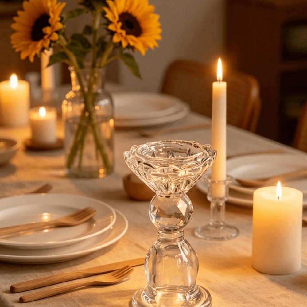 High Footed French Transparent Candle Holder Vintage Tabletop Candle Holder Dining Room